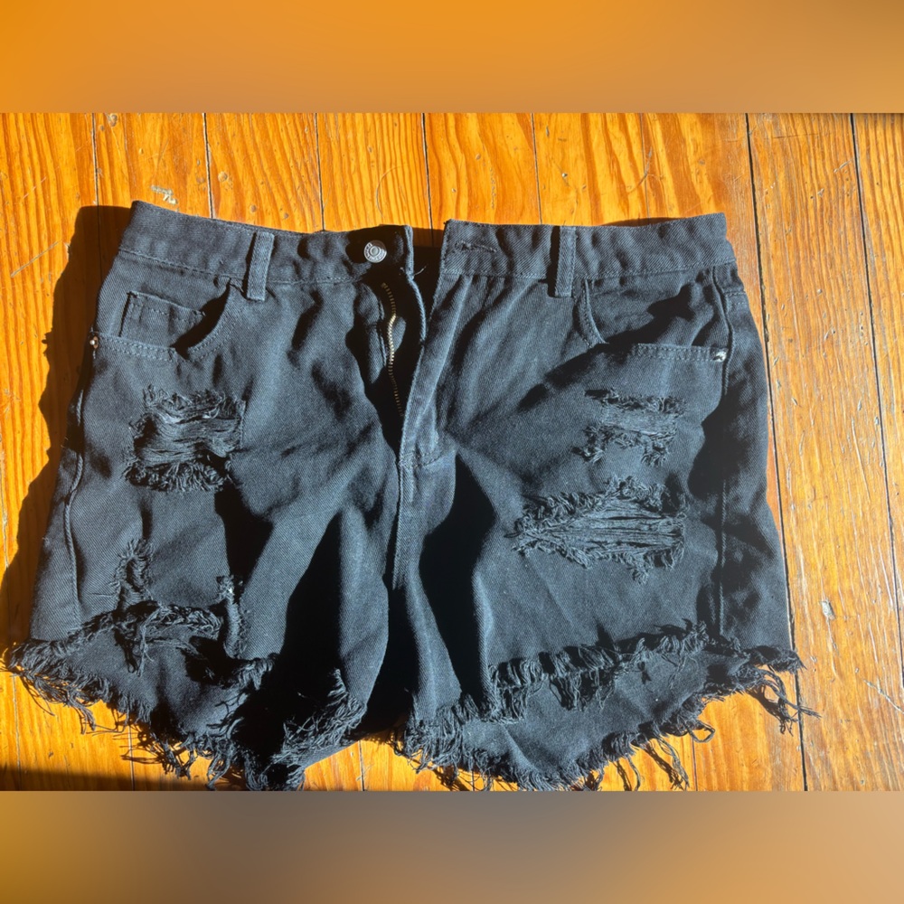 SHEIN distressed black shorts
